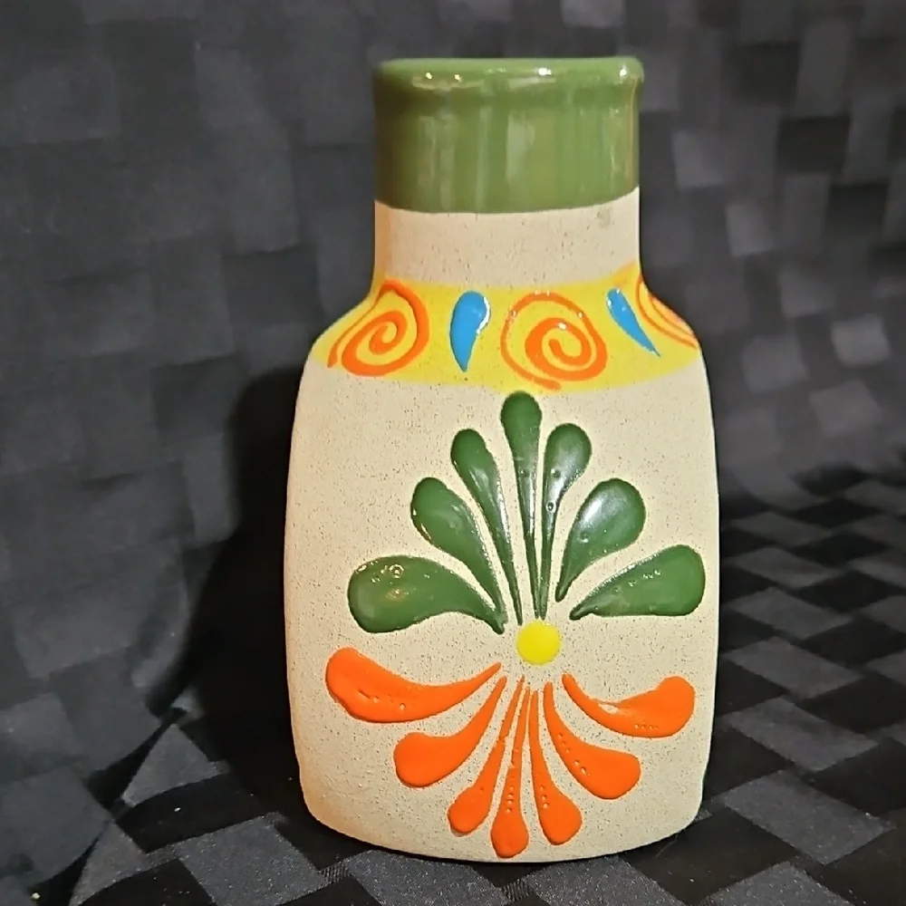 Handcrafted Mexican Folk Art Clay Liquor/Water Decanter & Matching Cup Set of 2